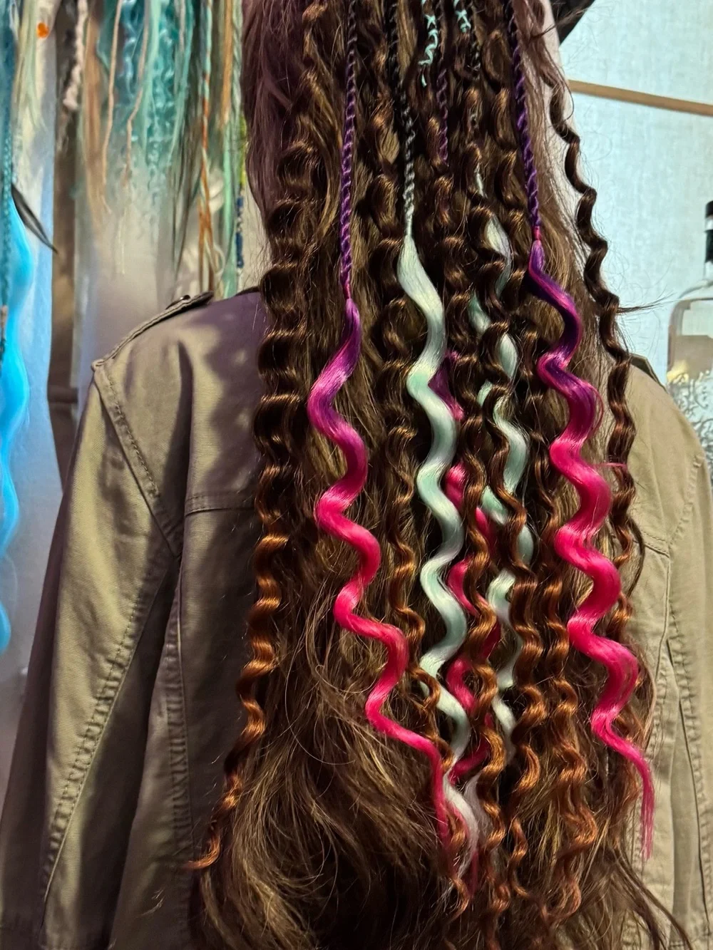 Bright Pink & Aqua Clip-In Hair Accent Extensions for Women